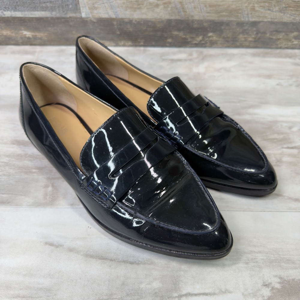 MICHAEL‎ KORS Connor Womens Size 8 Navy Blue Patent Leather Penny Loafers